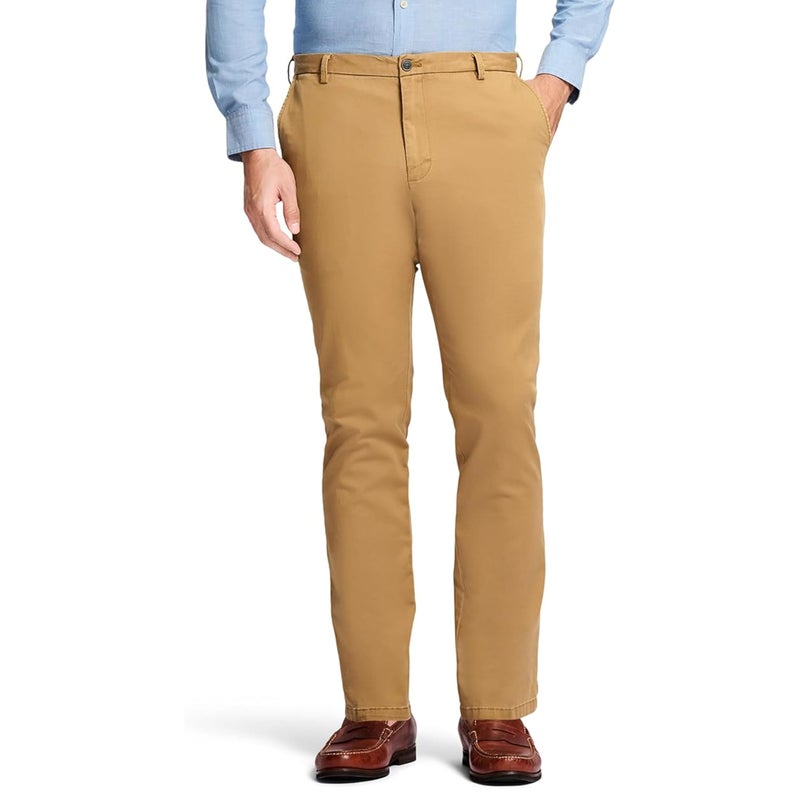 IZOD Men's Saltwater Stretch Flat-Front Chino Pants, Cognac Strt, 34W x 30L - Image 1